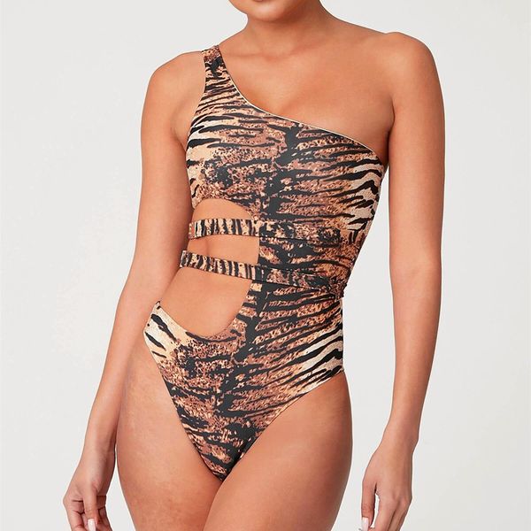 

luxury designer buckle bikinis one piece swimwear women single shoulder swimsuit one-piece monokini bathing suit lady beach swim wear