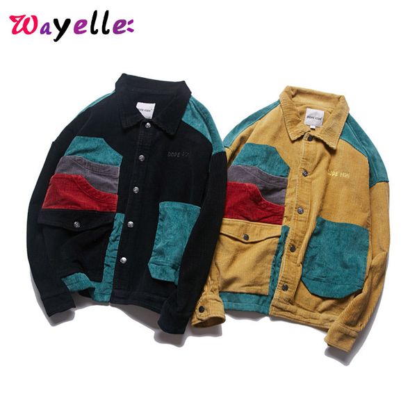 

2019 autumn fashion casual outwear streetwear men's teens corduroy patchwork japan style jacket with multi-pockets, Black;brown