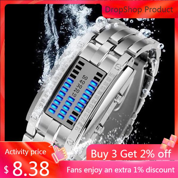 

luxury men's sport watche future technology binary watch men's black stainless steel date digital led bracelet sport watches, Slivery;brown