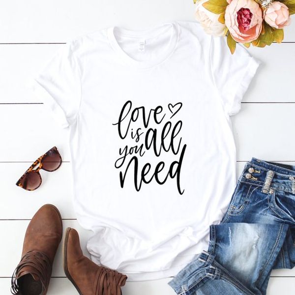 

okoufen love is all you need t-shirt valentine's day casual women tee letter print rose gold female t shirt plus size cute, White