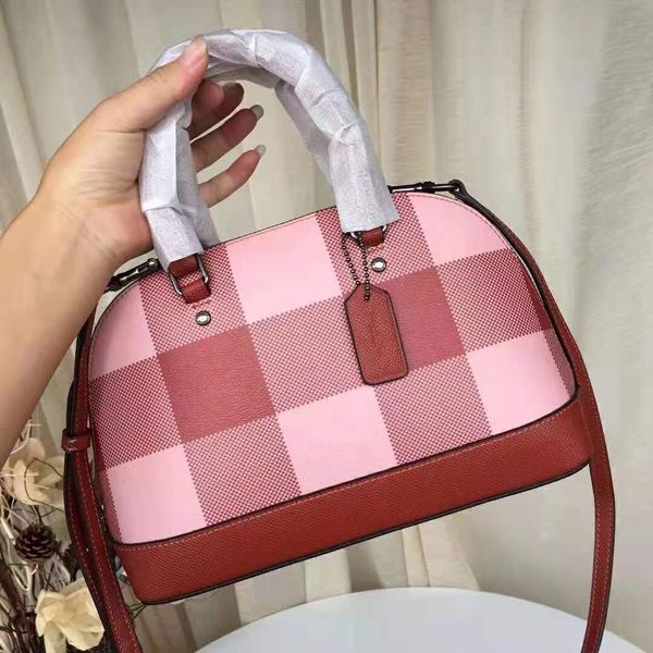 

designer women check handbag classic lady cross-body bag classic red hang bag party shopping colorful bags rivets zipper cow/3