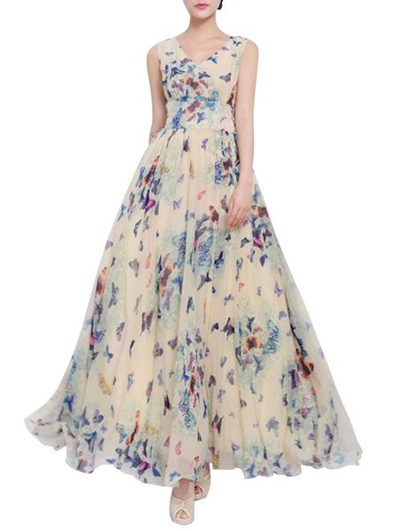 

sweet dress v lead printing chiffon longuette, White;black