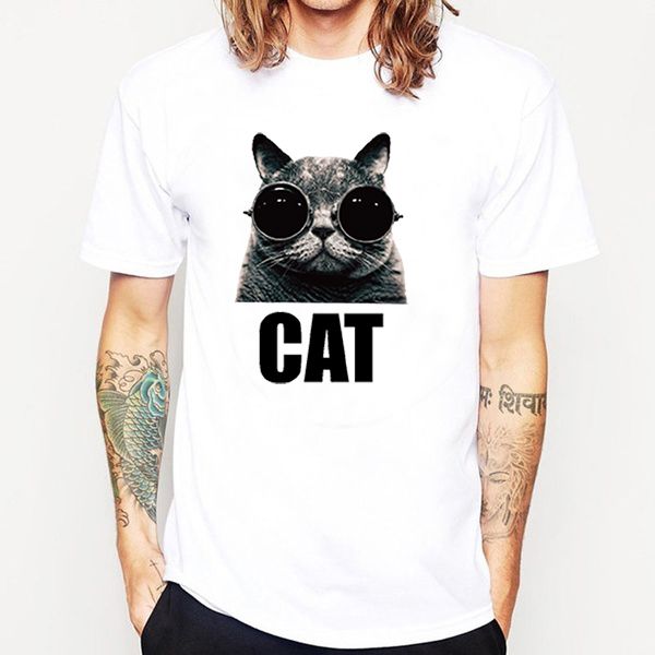 

brand designer men t-shirts new original cat printing short sleeve poloshirts summer beach outdoor leisure shirts cool tees, White;black