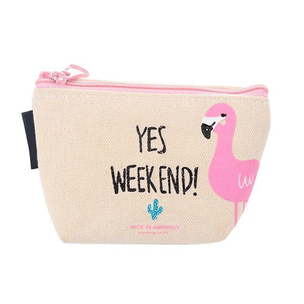 

designer coin purse key pouch cute cartoon flamingos coin purse canvas card holder cash zipper wallet bag for women gift, Red;black