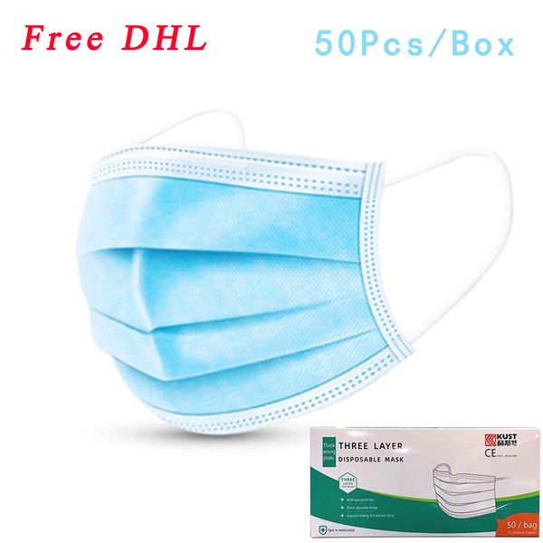 

50pcs/box disposable face mask dust 3-ply ear loop disposable mouth face mask for anti-dust self protective masks w/ elastic blue