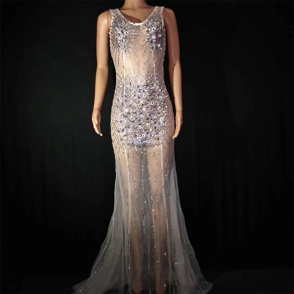 

dj jazz sparkly colorful rhinestones perspective birthday celebrate see through mesh costume evening net dress dj1021, Black;red