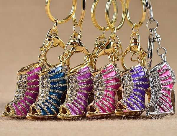 

кристалл туфли на высоком каблуке брелок брелки кристалл обувь карабин брелок сумка висит женщины металлический брелок ювелирные изделия кор, Black