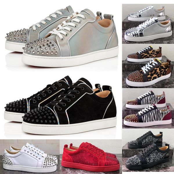 

2020 running shoes real leather casual shoes red bottom rivet studs flat suede studded spikes sneakers fashion party couple leather sneakers, Black