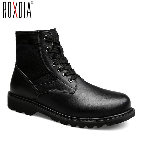 

roxdia boots men army boots genuine leather male shoes snow winter warm ankle work boot shoes plus size 39-48 rxm056, Black
