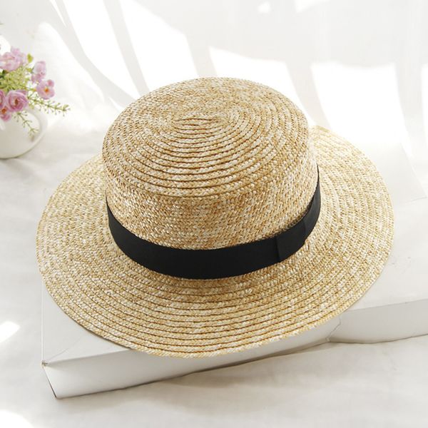 

2018 summer women's boater beach hat female casual panama hat lady brand classic flat bowknot straw sun women fedora, Blue;gray