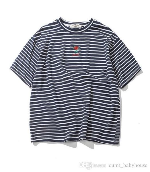 

роза вышивка полосатая мужская футболка с коротким рукавом лето привет-улица крупногабаритные hip hop рубашки тенниска хлопка tee 2 цвета, White;black