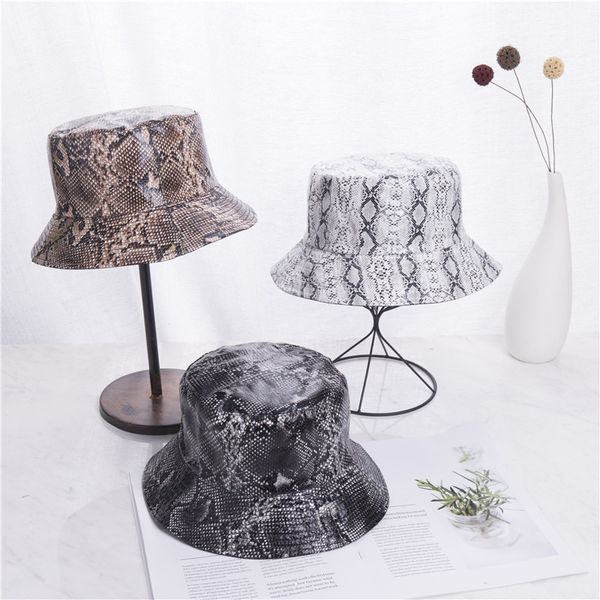 

bucket hat women 2020 new arrival snake leather reversible fisherman hats spring summer sun uv protection foldable fishing cap