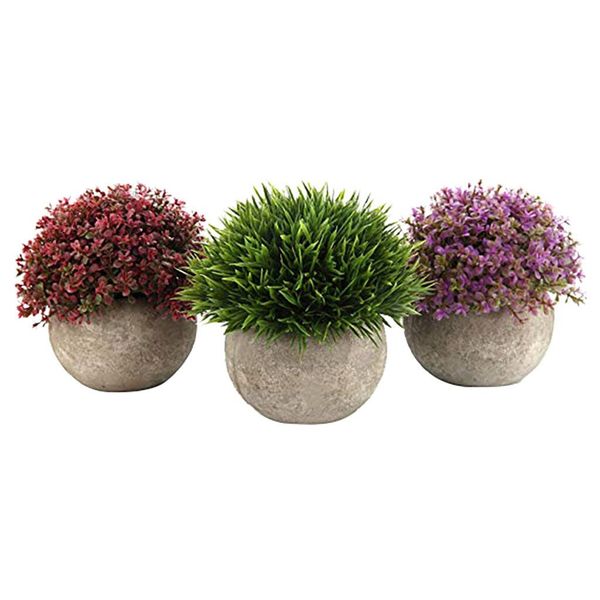 

#20 set of 3 artificial green grass bonsai art plant with gray pot artificiales para decoracion kunstplanten eucalyptus