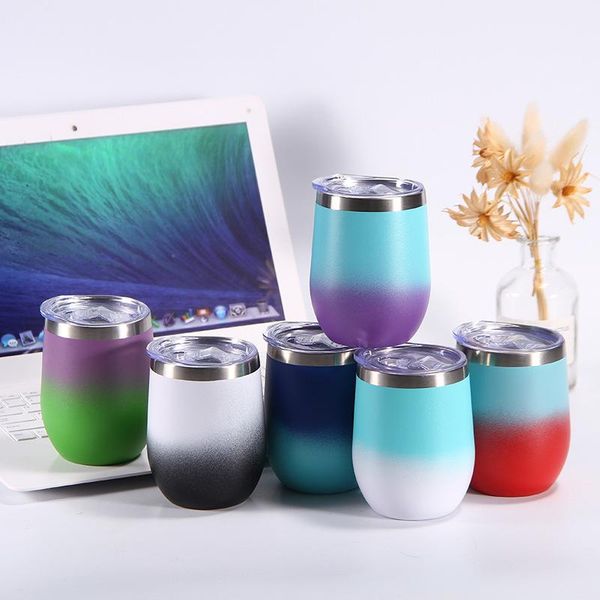 

12oz gradient egg cup egg shapped mug wine glasses stainless steel vacuum insulated cups tumbler oudoor travel stemless wine mugs fa3010