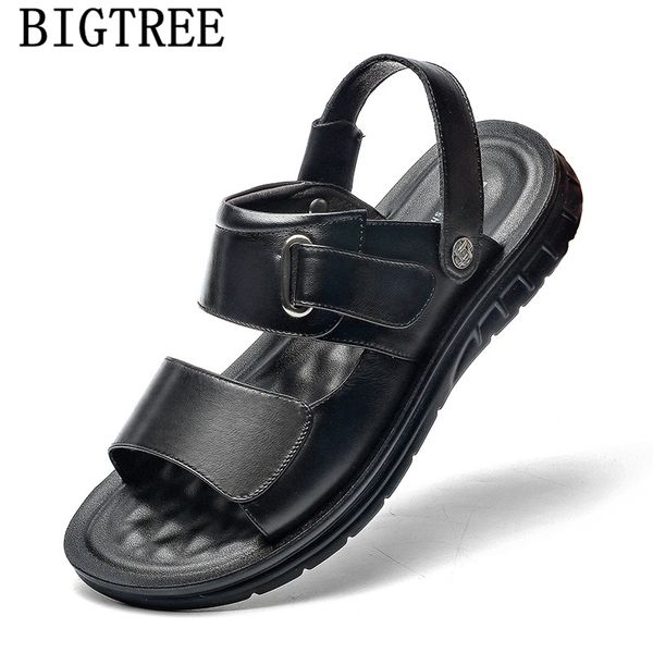 

casual sandals men leather sandals men shoes+male summer shoes open shoes sandalias hombre 2019 buty meskie sepatu pria, Black