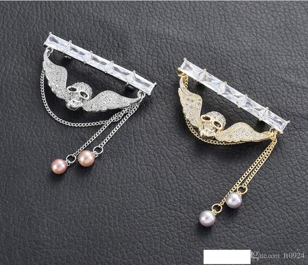 

женская новый горячий продавая конструктор личность творческая панк хип-хоп diamond crystal pearl череп мода брошь аксессуары, Gray