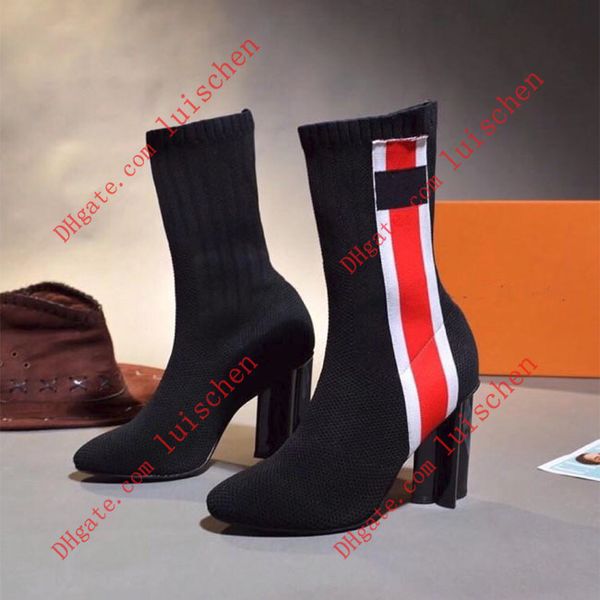 

2019 fashion women shoes mid boots superstar retros thick heel boots high heel sock boots with box ing, Black