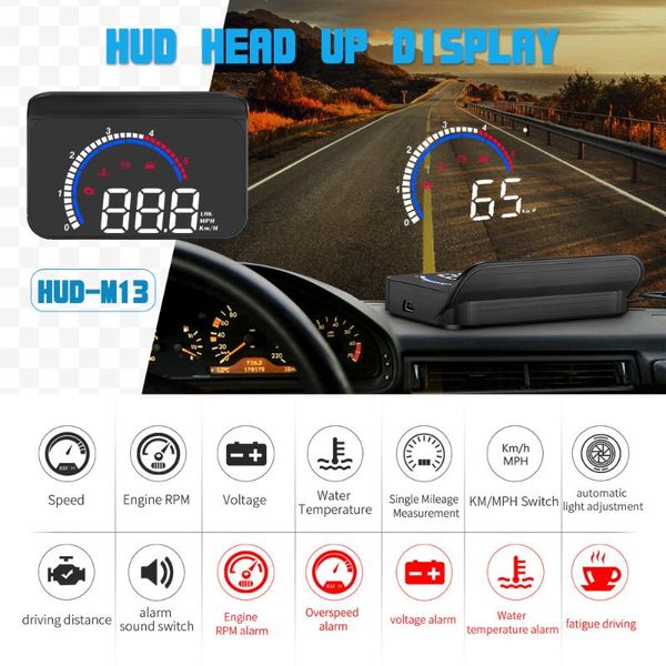 

geyiren hud m13 hud display car km/h mph auto electronics better than a100s obd2 windshield projector display car 2020