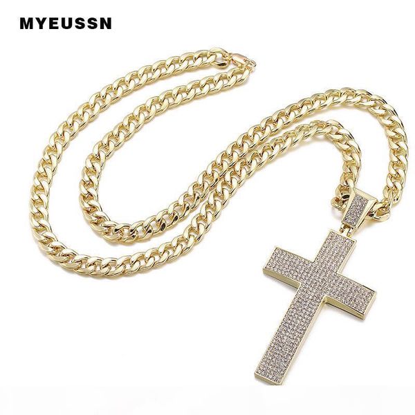

arc-shaped cross iced out bling bling crystal pendant for men charm chain necklace father's day fashion gift hip hop jewelry, Silver