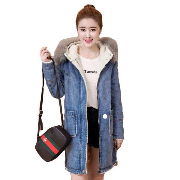 

большой меховой воротник cowboy plus velvet ватник женщины зима новый стиль средней длины женская одежда кашемира теплый хлопок, Black