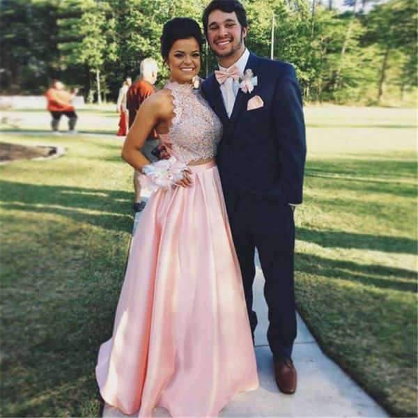 

pink two pieces light blue bridesmaids dresses for women new elegant lace wedding party dress long floor length prom party gowns, White;pink
