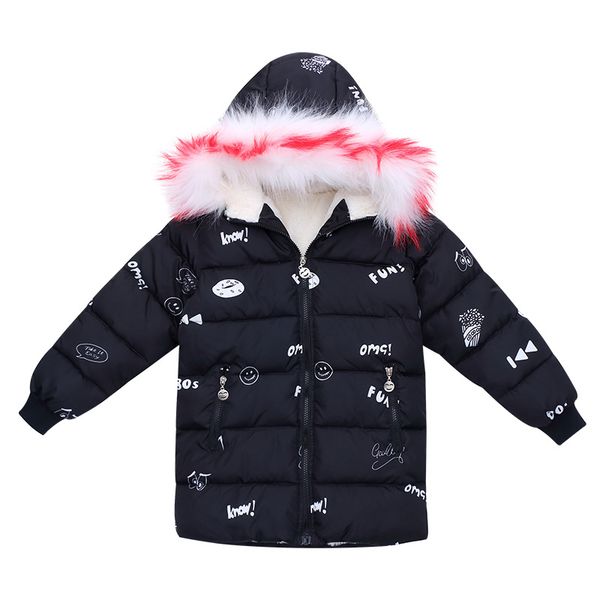 

coat winter girl fur collar hooded jacket print flowers thicken parka clothes collect waist warm girls outerwear clothing, Blue;gray