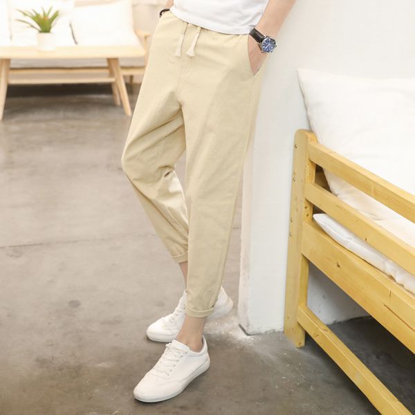 

in the summer of 2019 men's fashion cotton overalls popular logo leisure 9 minutes of pants foot loose nine minutes pants, Black