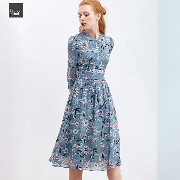 

осень печать шифон для колена stand повседневной кнопки открыть сундук женщина платья сладкие vestidos 2019, Black;gray