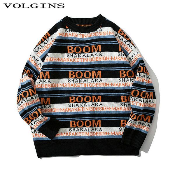 

men's sweaters streetwear men hip hop sweater pullover casual cotton knitted clothing vintage autumn winter 2021, White;black
