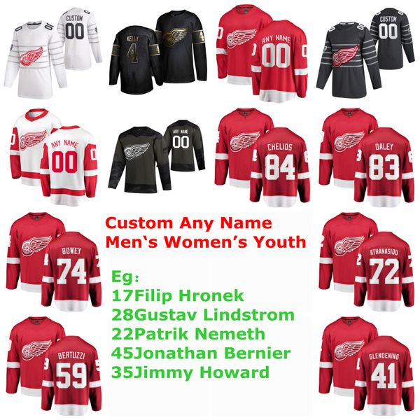 

s-6xl detroit red wings hockey jerseys 17 filip hronek jersey gustav lindstrom patrik nemeth jonathan bernier jimmy howard custom stitched, Black;red