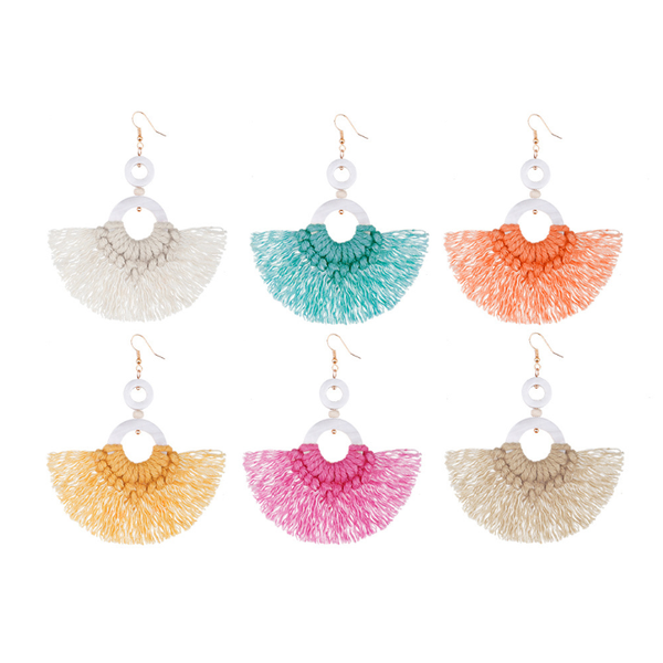 

2020 new fashion hand-made bohemian tassel earrings rope braided rope knot ins retro shell earrings for women female jewelry, Silver