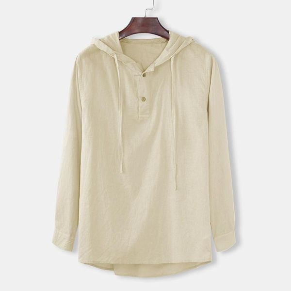 

long sleeve men shirt spring cotton linen hooded shirts man solid button plus size, White;black