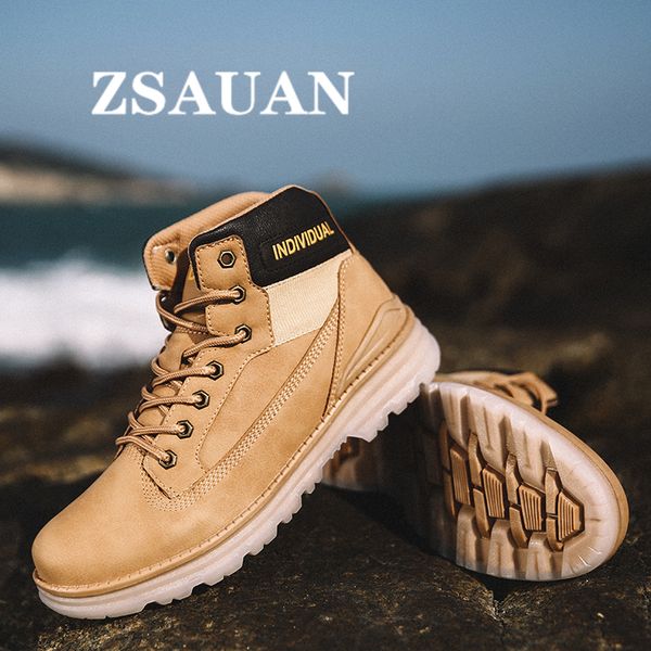 

zsauan winter outdoor big size men shoes high lace-up waterproof ankle combat boots men non-slip comfortable shoes, Black
