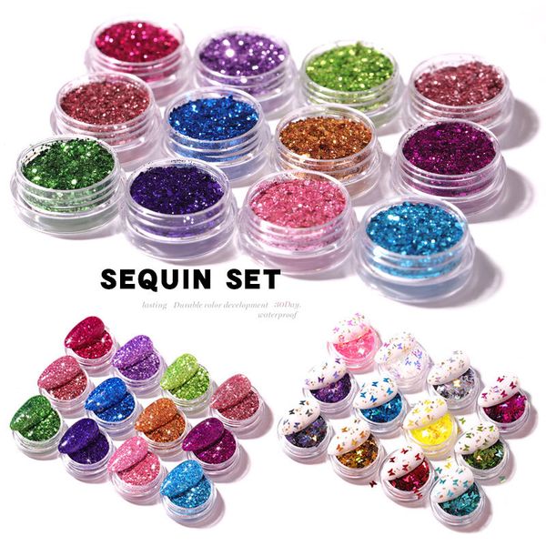 

wholesale 12pcs/set nail art sequins manicure decor diy stickers nail glitter sticker supplies beauty accessories m3, Silver;gold