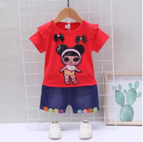 

new summer girls short sleeve suit cartoon hairpin girl short sleeve shorts two-piece suit baby girl designer clothes, White