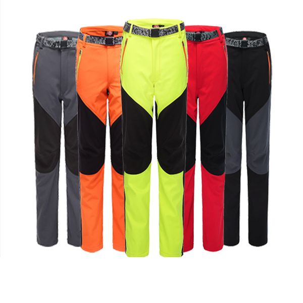 

men new outdoor pants hiking fishing waterproof windproof pants winter fleece warm outdoor sports cycling male softshell, Black;green
