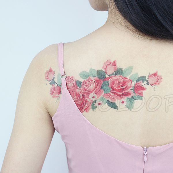 

color flowers tattoo sticker red pink rose new waterproof temporary plant body art hand foot for girl women men kid