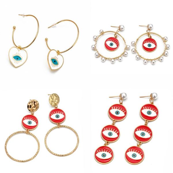 

dayoff european turkey evil eye drop earings for women female jewelry handmade long romantic heart birthday dangle earring, Silver