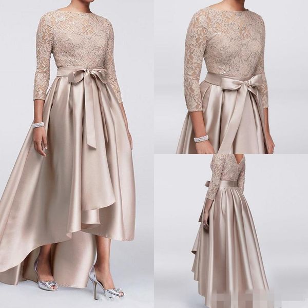 Abiti per la madre della sposa di taglia alta bassa più elegante con maniche a 3/4 fascia in chiffon di pizzo 2019 abiti da sera lunghi formali