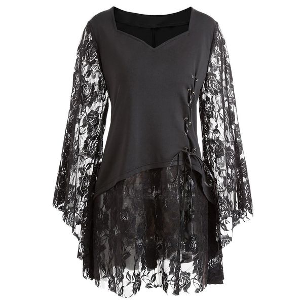 

dress women lace gothic steampunk flared sleeve loose party dress vintage summer robe femme print female plus size, Black;gray