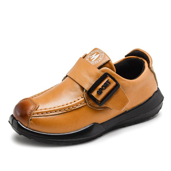 

brand deisgner children' leather shoes boys casual shoes fashion hook&loop loafers genuine leather kids boys soft moccasins, Black;grey