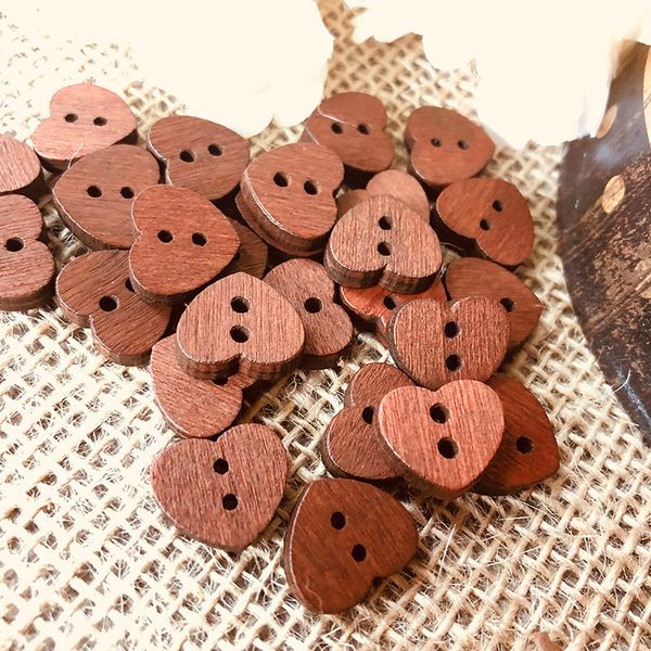 

100pcs retro small heart shape brown wood button, sewing scrap booking card making natural wood embellishments supply, Blike;white