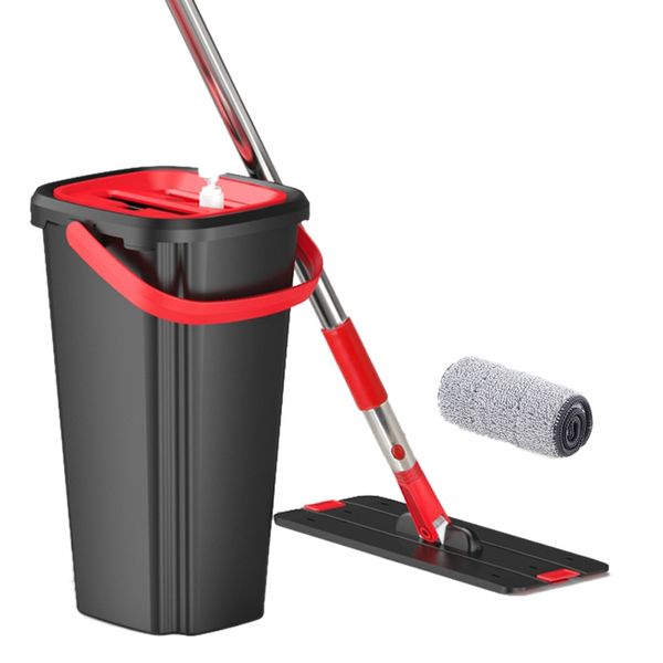 

handflat floor mop and bucket set wringing cleaning system home wash and dry