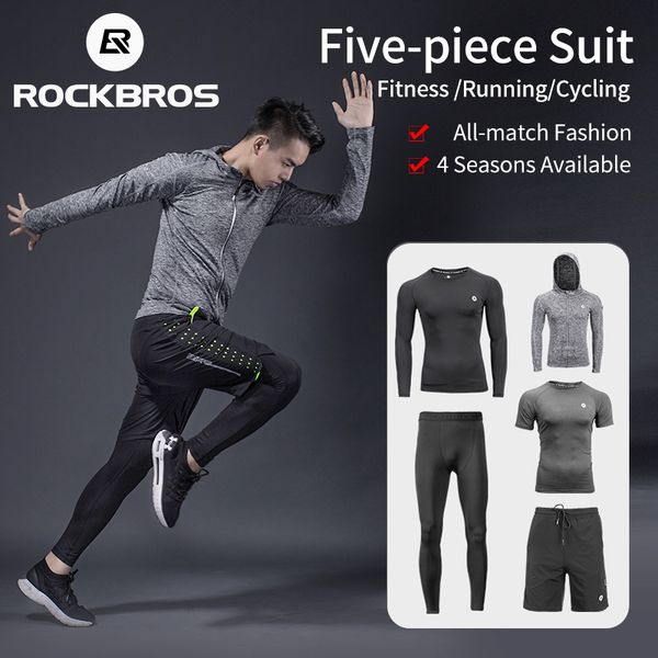 

rockbros men's sport suits running sets quick dry sweat-absorbent sports joggers training gym fitness tracksuits running sets, Black;blue