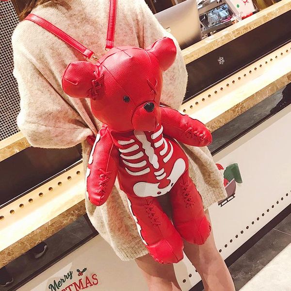 

hocodo 2018 punk style fashion female backpack pu personality girl backpack suitable for teenagers gifts skeleton bear