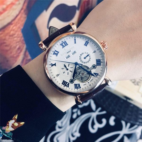 

daydate quality mens watch leather business flywheel 42mm strap automatic mechanical genuine watches movement dial vallx, Slivery;brown