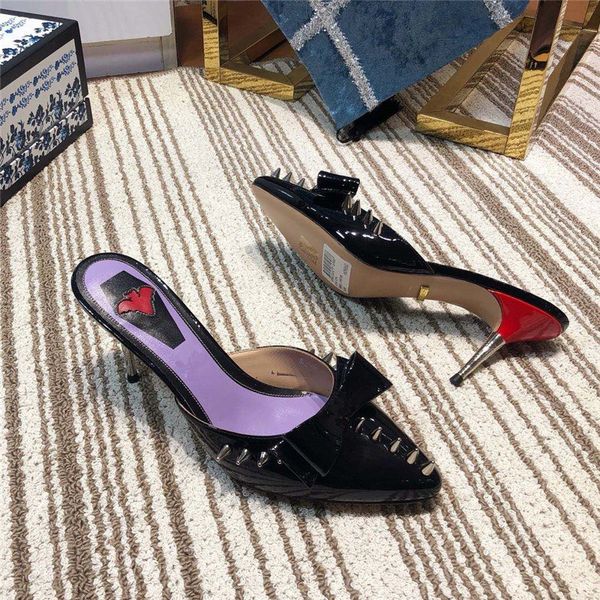 

2019 brand fashion luxury designer women shoes high heels brand fashion luxury designer women shoes rivet high heels women designer slippers, Black