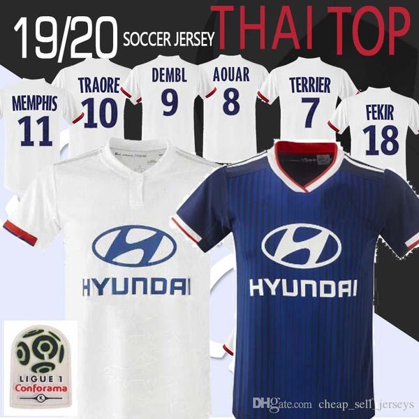

Thailand 2019 2020 Dembele Maillot de Foot Olympique Lyonnais FEKIR Lyon Soccer Jersey Football Shirt TRAORE Aouar Memphis Lyon OL MAILLOT