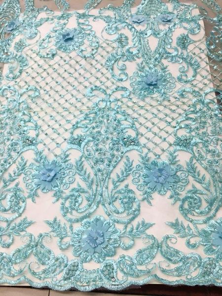 

new high-end hand-embroidered decorative beads sequins africa nigeria lace french tulle wedding dress skirt 5 yards, Pink;blue