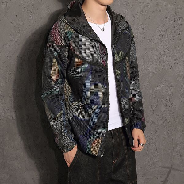 

spring autumn men's fashion jackets camouflage hooded coats casual zipper dropshipping windbreaker brand clothing, Black;brown